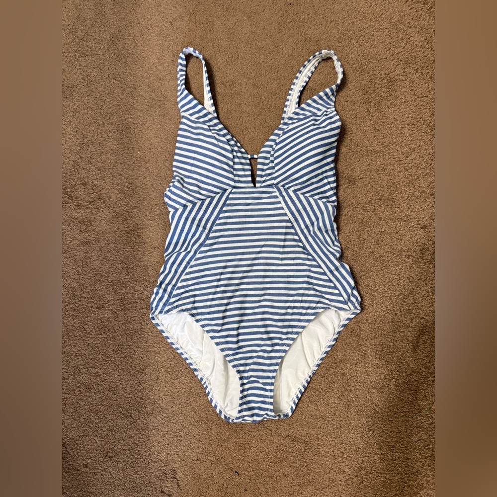 Time and Tru Blue and White Striped One Piece Swimsuit
